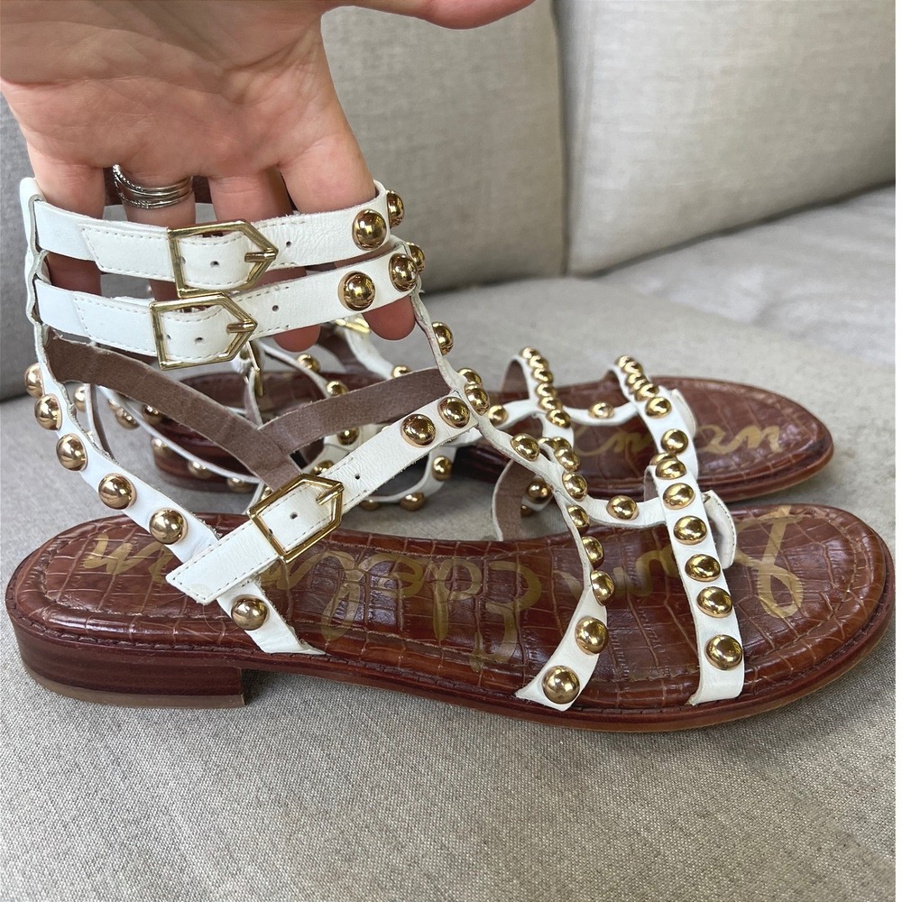 Sam Edelman Women's 10 Eavan Gladiator Sandals White Gold Studded Boho Goddess